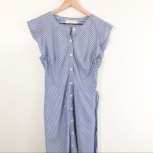 LOFT Blue and White Striped Button Down Dress